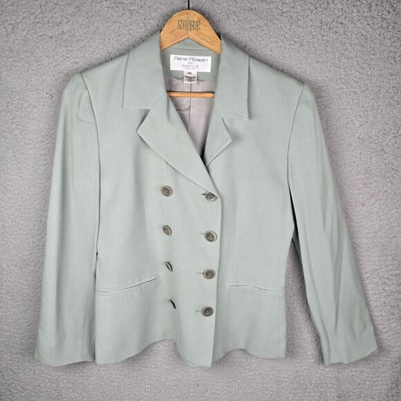 Rena Rowan Womens Silk Blazer Jacket 6P Green Double Breasted Classic Trendy - Picture 13 of 14